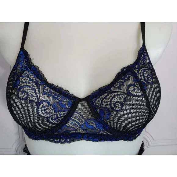 NWT Avid Love 3Pcs/Set Lace Floral Bra+G-string Panties+Garter Belt Plus XXL - Picture 3 of 10